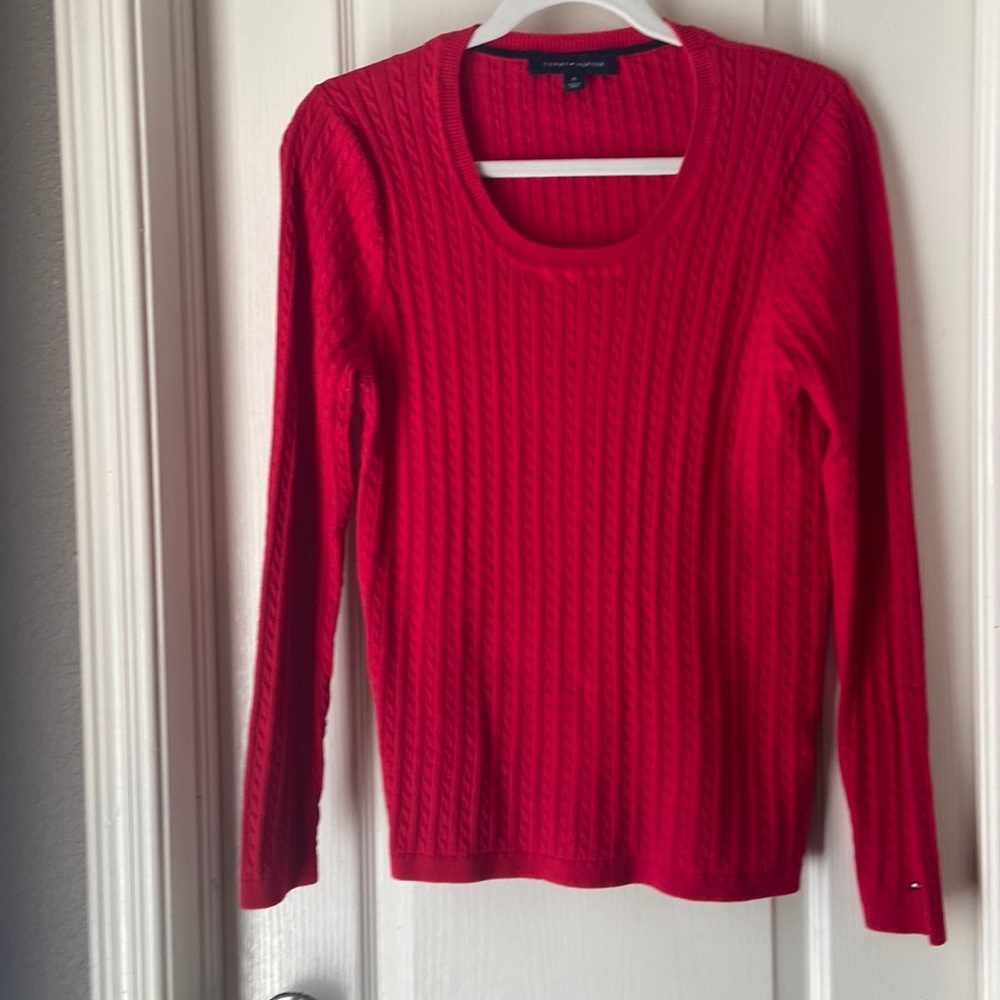Tommy Hilfiger, Medium, red, long sleeves, beautiful pattern sweater